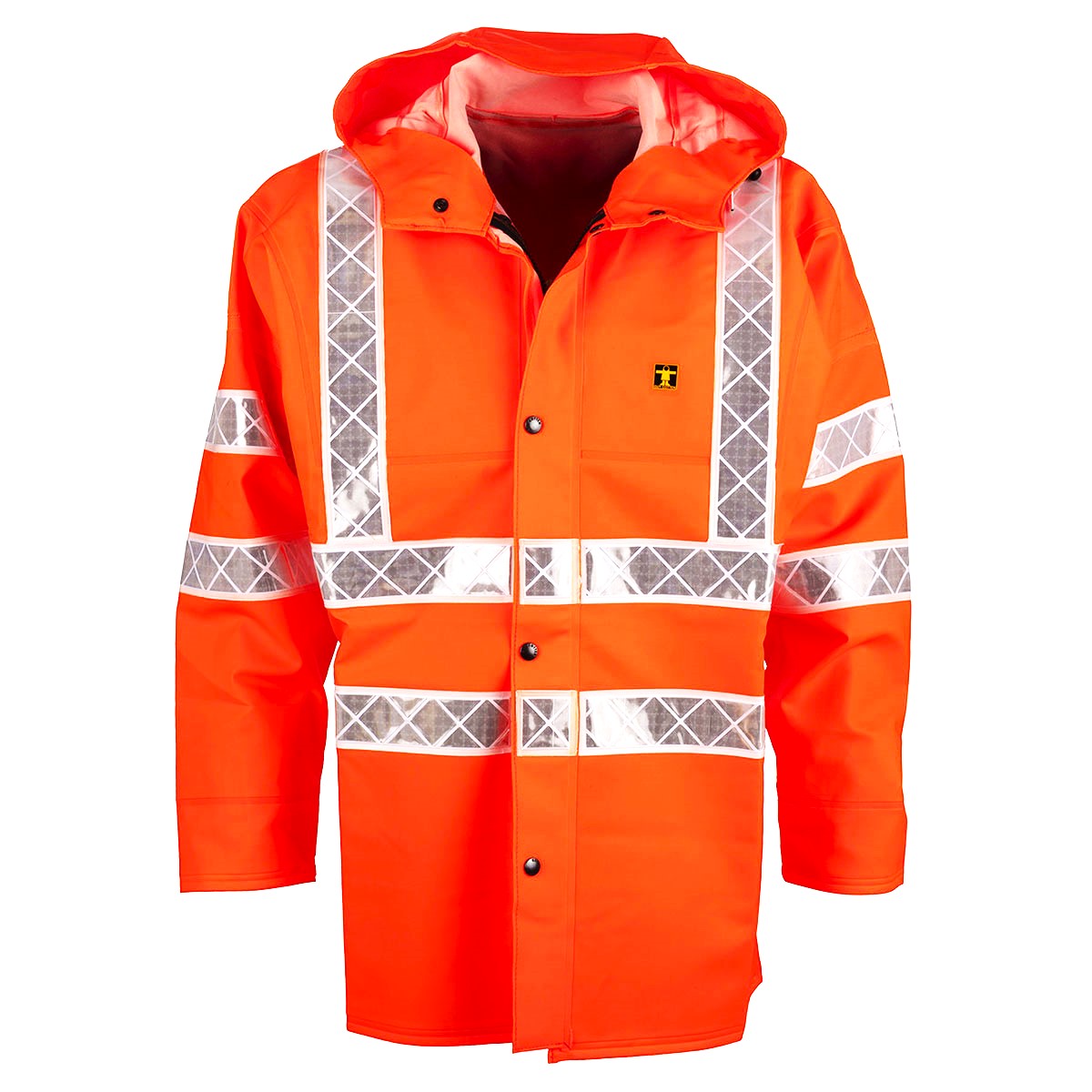 Orange safety high visibility Guy Cotten Isoflash jacket with reflective stripes