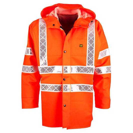 Orange safety high visibility Guy Cotten Isoflash jacket with reflective stripes