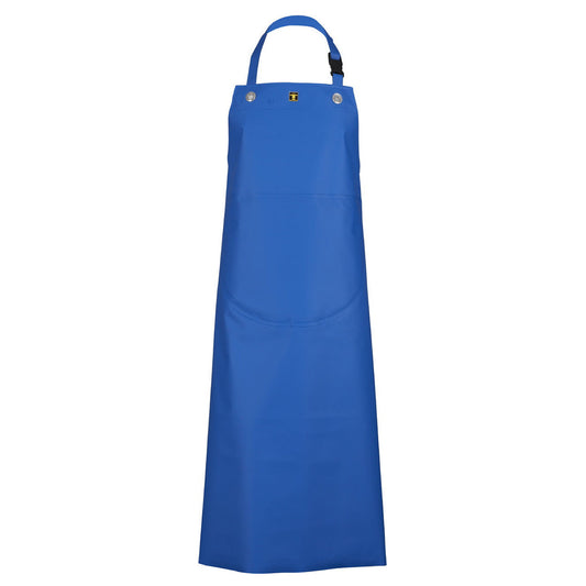 Blue Guy Cotten Isofranc insulated pvc apron with a strap on a white background