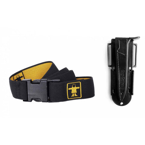 Guy Cotten black elastic belt with patented Victorinox knife holder sheath