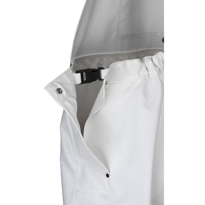 Close-up of Guy Cotten Heracles bib & braces side adjustment plastic clip and gusset