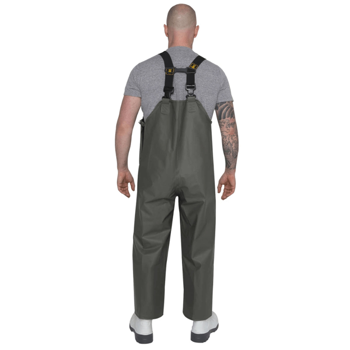 Guy Cotten Barossa Bib & Braces Green Waterproof Overalls Back View